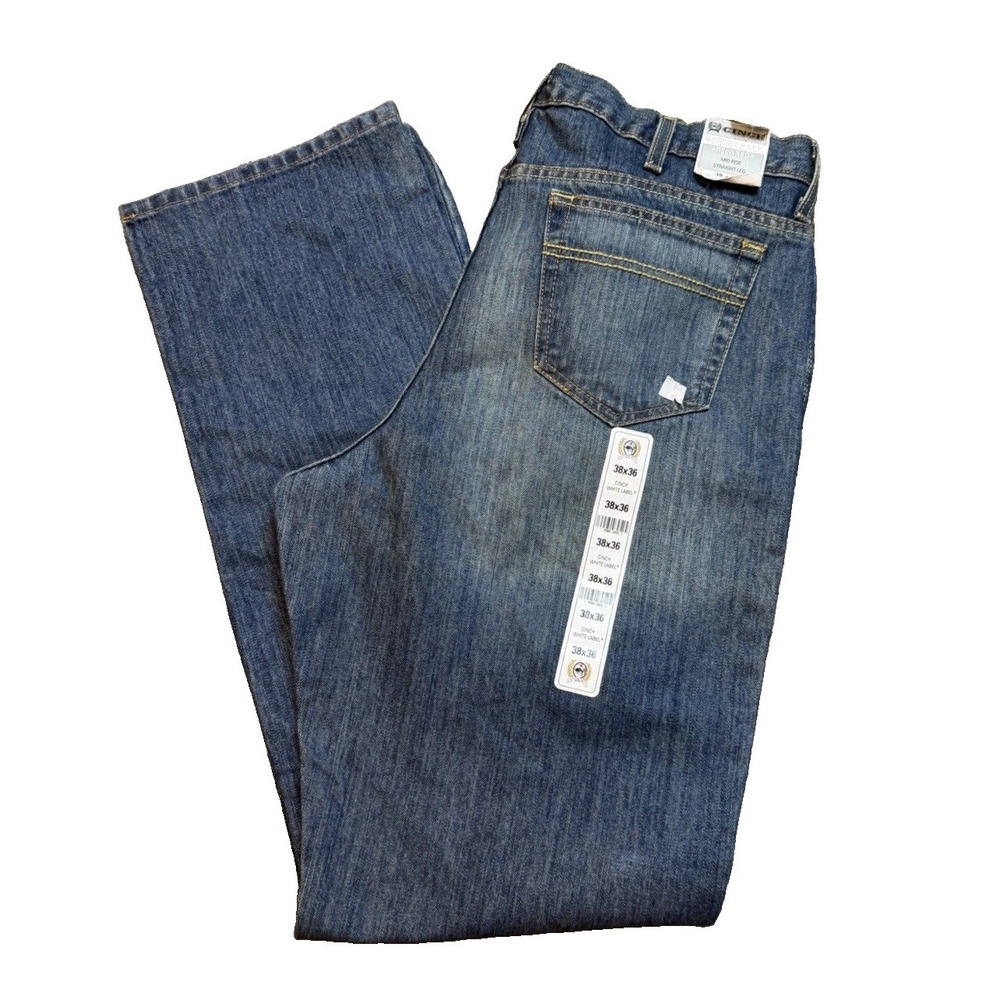 NEW Cinch White Label Mid Rise Straight Leg Denim Workwear Blue Jeans 38x36